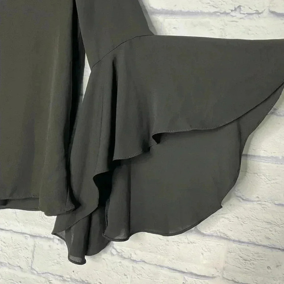 Zara Black Ruffle Chiffon Sleeve Statement Sleeve Drape Back Top - Picture 4 of 6